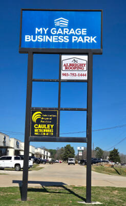Entire Bill board built 2022. Made with 6” square tubing. Engineered to state coded wind loads. Small signs are for 4’x4’ signage.