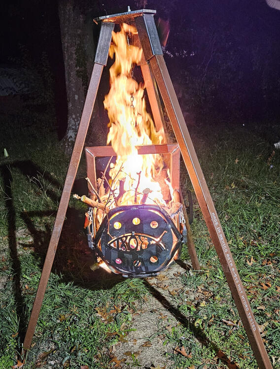Fire pits with grill and hanging pits