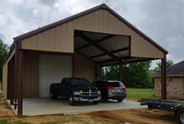 Shop Garage with awning. Designed for semi truck with trailer to drive thru for repair or parking