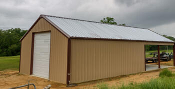 Shop Garage with awning. Designed for semi truck with trailer to drive thru for repair or parking